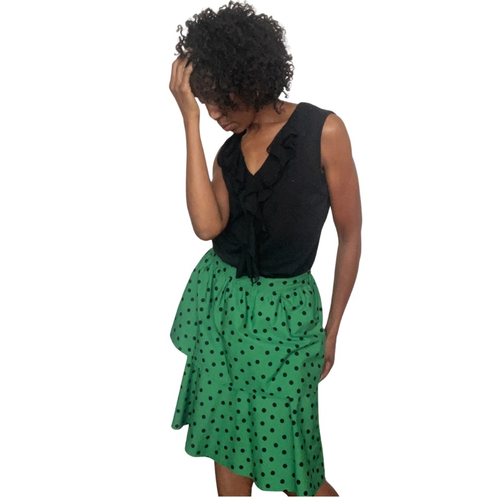 WHO WHAT WEAR•SIZE 14•GREEN & BLACK POLKA DOT TWO TIER RUFFLED MIDI SKIRT